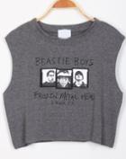 Shein Grey Sleeveless Rock Singer Irresistible Ugly Print T-shirt