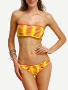 Shein Cutout Strappy Contrast Bandeau Bikini Set - Orange