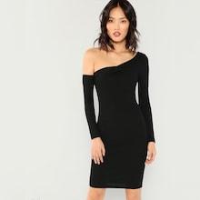 Shein Asymmetrical Shoulder Solid Dress