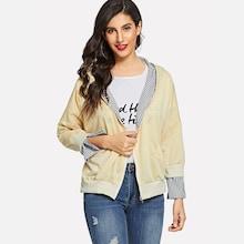 Shein Drop Shoulder Contrast Striped Print Zip-up Hoodie