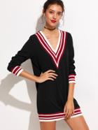 Shein Black Striped Trim V-neckline Knit Dress