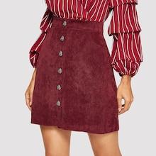 Shein Slant Pocket Button Up Corduroy Skirt