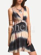 Shein Multiclor V-neck Cutout Tie-dye Dress