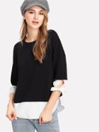 Shein Two Tone Tie Cuff Curved Hem Top