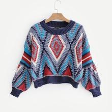 Shein Geo Pattern Drop Shoulder Crop Jumper