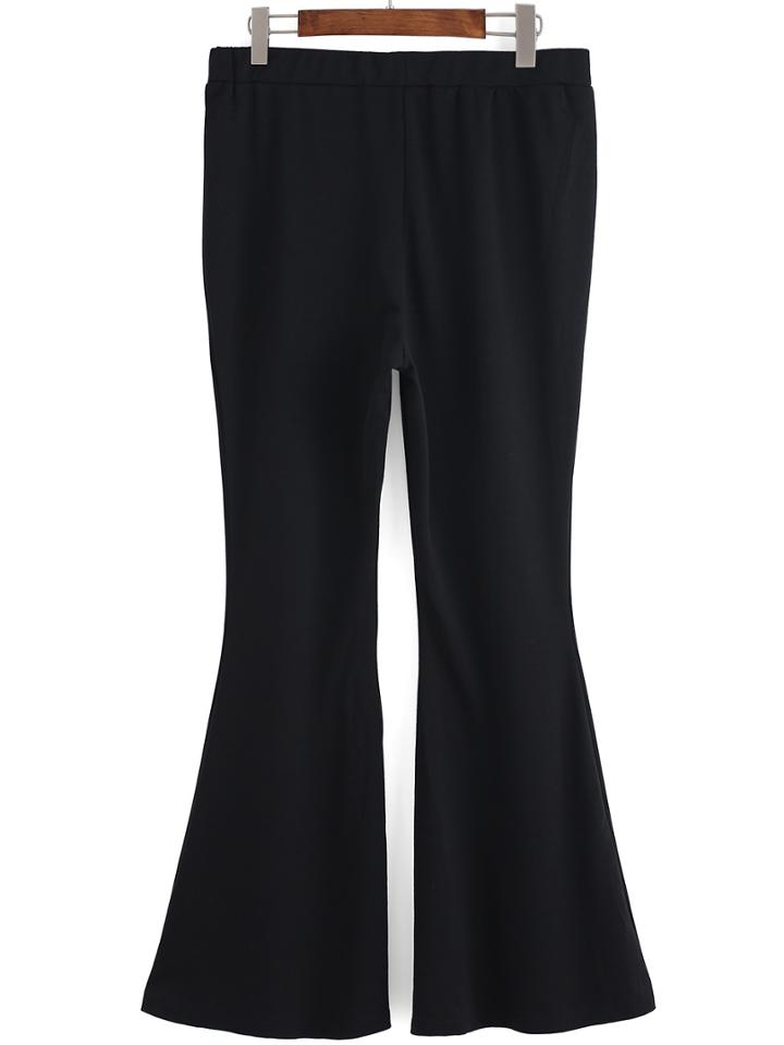 Shein Black Elastic Waist Bell-bottomed Women Plus Pant