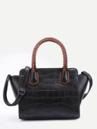 Shein Black Embossed Pu Handbag With Strap