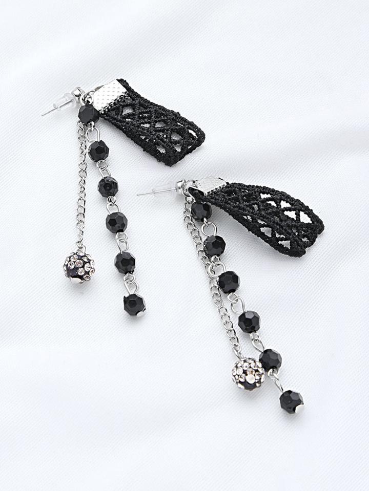 Shein Beaded Fringe Lace Crochet Drop Earrings