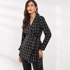 Shein Shawl Collar Knotted Grid Wrap Coat