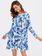 Shein Leaf Print Swing Dress