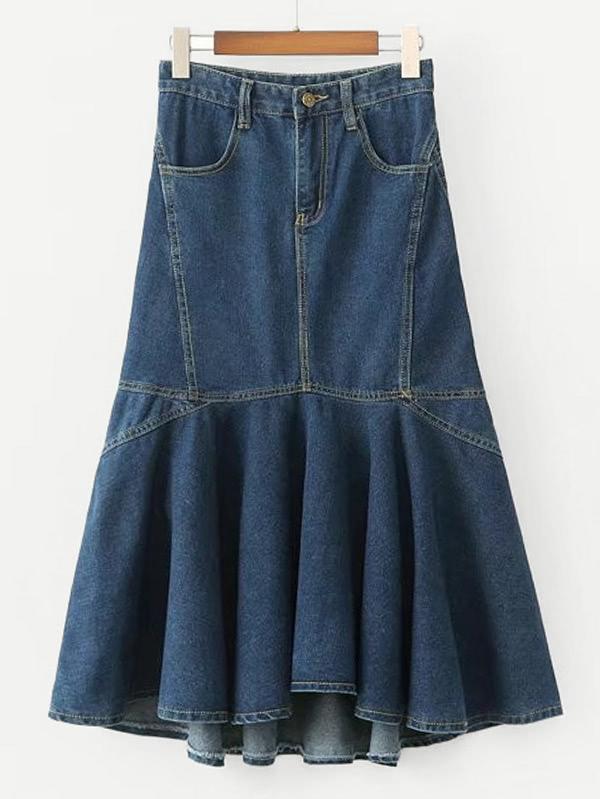 Shein Ruffle Hem Denim Skirt