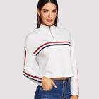Shein O-ring Zip Front Striped Print Sweatshirt