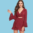 Shein Ruffle Trim Cut Out Front Overlap Dress