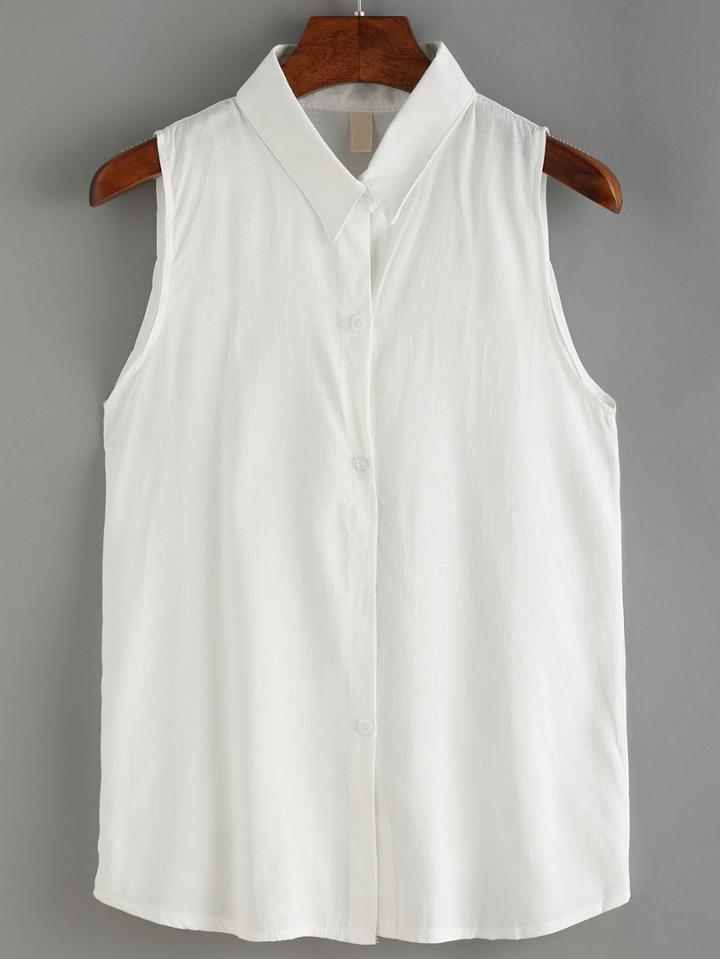 Shein Pointed Flat Collar Sleeveless Top