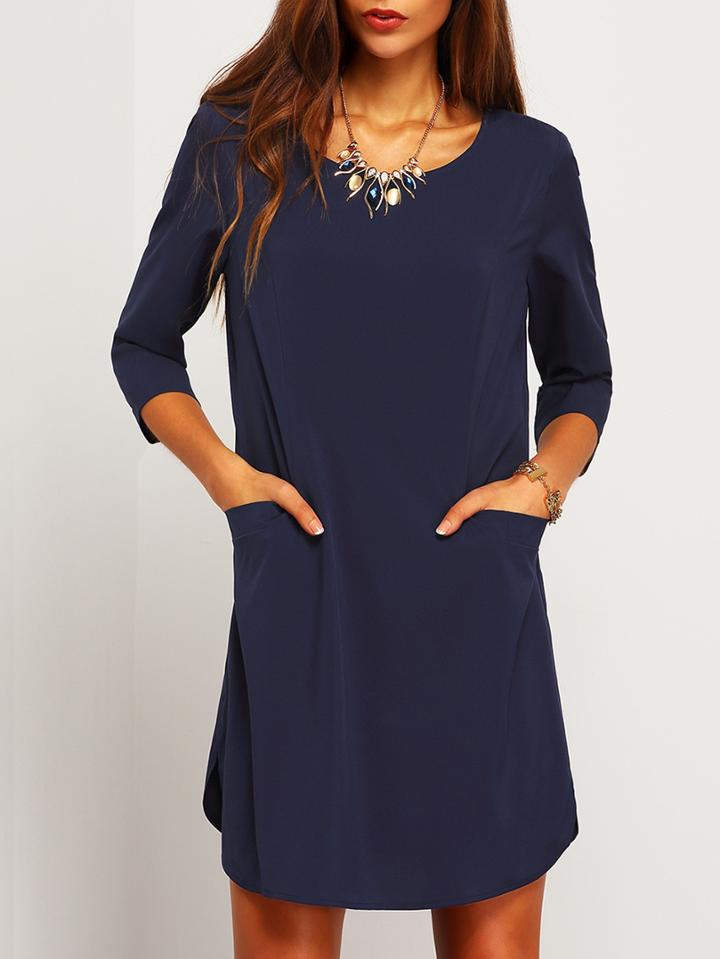 Shein Elbow Sleeve Keyhole Back Pockets Dress