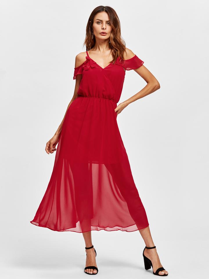 Shein Frill Trim Open Back Surplice Dress