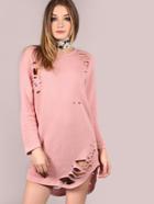 Shein Grungy Curved Hem Tunic Dress Dusty Pink