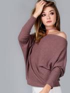 Shein Brown Waffle Knit Asymmetric Shoulder T-shirt