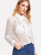 Shein Tie Neck See Sheer Lace Shirt