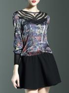 Shein Black Contrast Gauze Camo Combo Dress