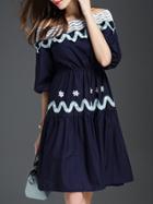 Shein Navy Off The Shoulder Elastic-waist Dress