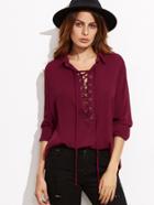 Shein Burgundy Lace Up Front Blouse