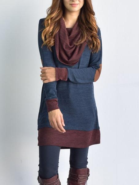 Shein Navy Draped Neck Elbow Patch Dress