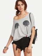 Shein Grey Shell Print Casual T-shirt