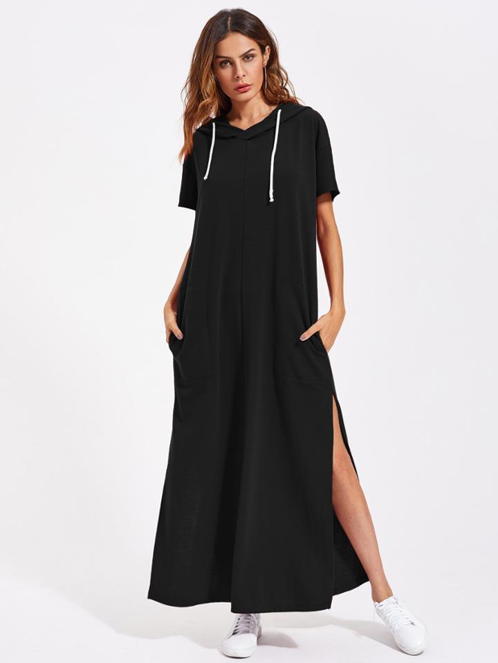 Shein Pocket Side High Slit Hoodie Dress