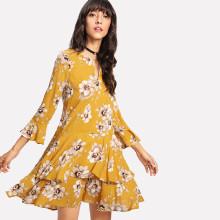 Shein Drop Waist Ruffle Hem Floral Dress