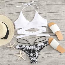 Shein Crisscross Palm Tree Print Bikini Set
