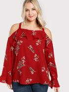 Shein Cold Shoulder Floral Print Flowy Top