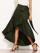 Shein Army Green Tie Waist Asymmetrical Ruffle Hem Skirt