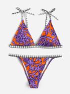 Shein Graphic Print Tie Shoulder Triangle Bikini Set