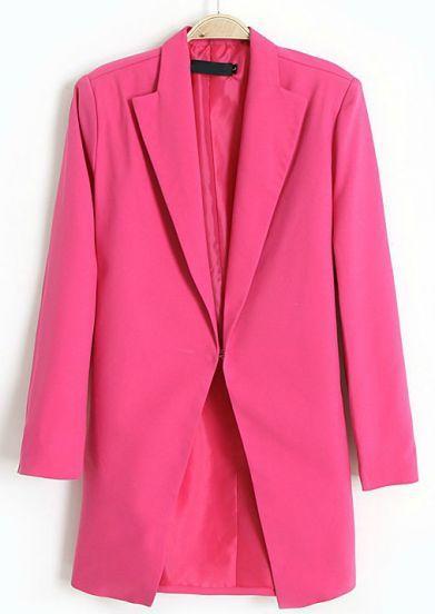 Shein Rose Pink Lapel Long Sleeve Covered Button Blazer