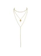 Shein Gold Multi Layers Chain With Geometric Leaf Shape Charm Necklace