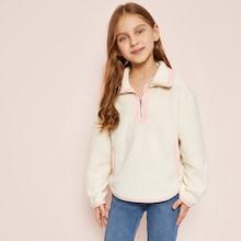 Shein Girls Zip Half Placket Teddy Jacket