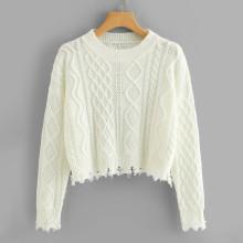 Shein Raw Hem Geo Pattern Crop Sweater