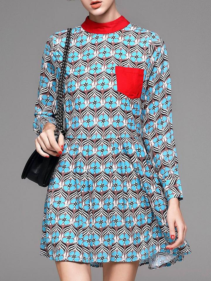 Shein Red Pockets Clover Print A-line Dress