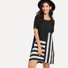 Shein Stripe Contrast Tee Dress