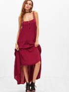 Shein Burgundy Double Strap Button Front Tiered Dress