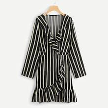 Shein Plus Ruffle Detail V-neck Striped Dress