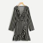 Shein Plus Ruffle Detail V-neck Striped Dress