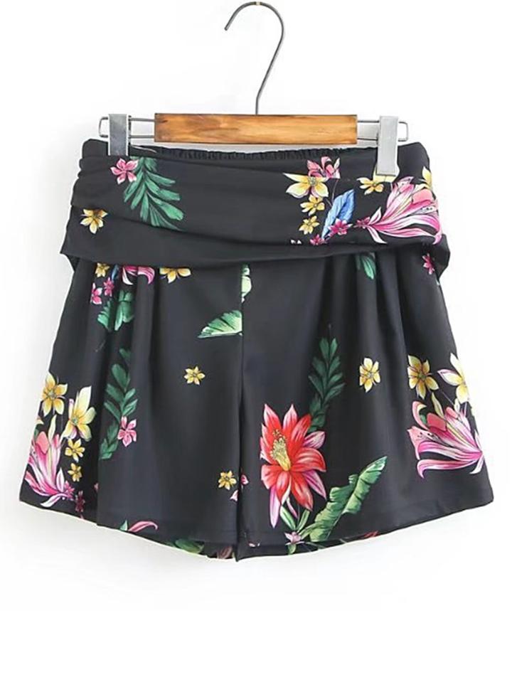 Shein Elastic Waist Floral Print Shorts