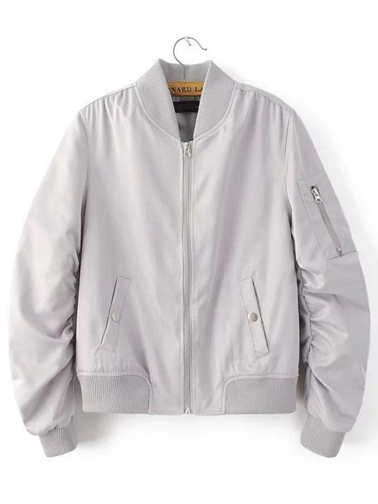 Shein Grey Zipper Up Flight Jacket With Pockets