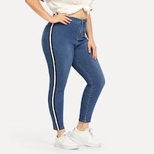 Shein Plus Stripe Side Crop Skinny Jeans