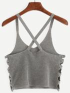 Shein Grey Lattice Side Knitted Crop Cami Top