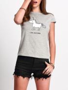 Shein Grey Crew Neck Unicorn Print T-shirt