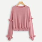 Shein Frill Embellished Sleeve Solid Sweater
