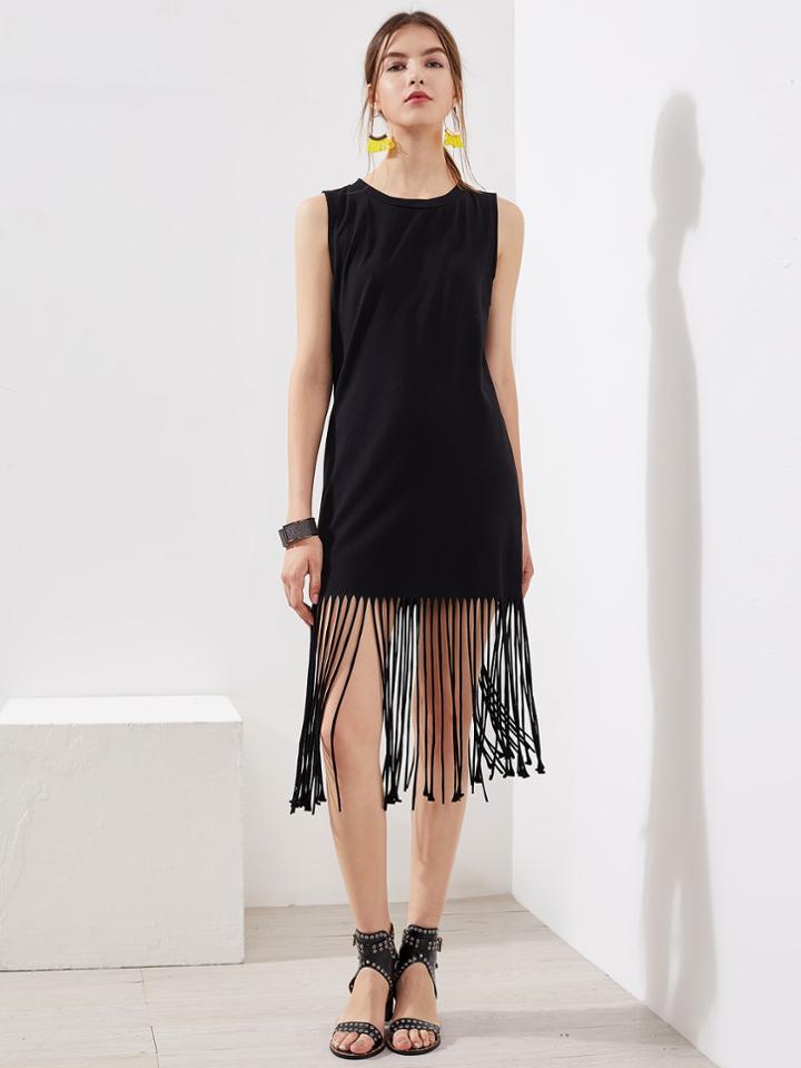 Shein Fringe Trim Muscle Dress